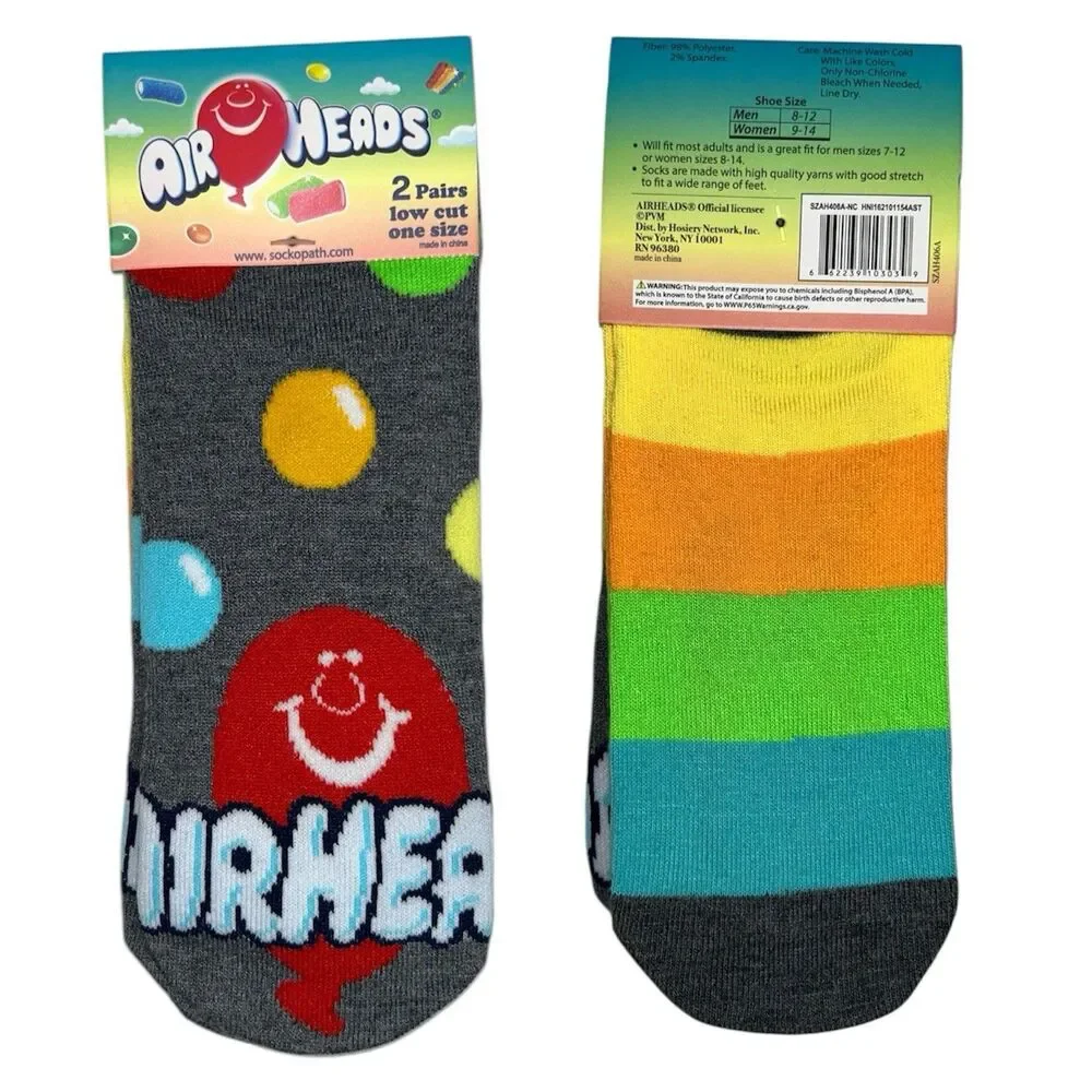 1x Airheads Candy Low Cut Novelty Adult Socks One Size 2 Pairs